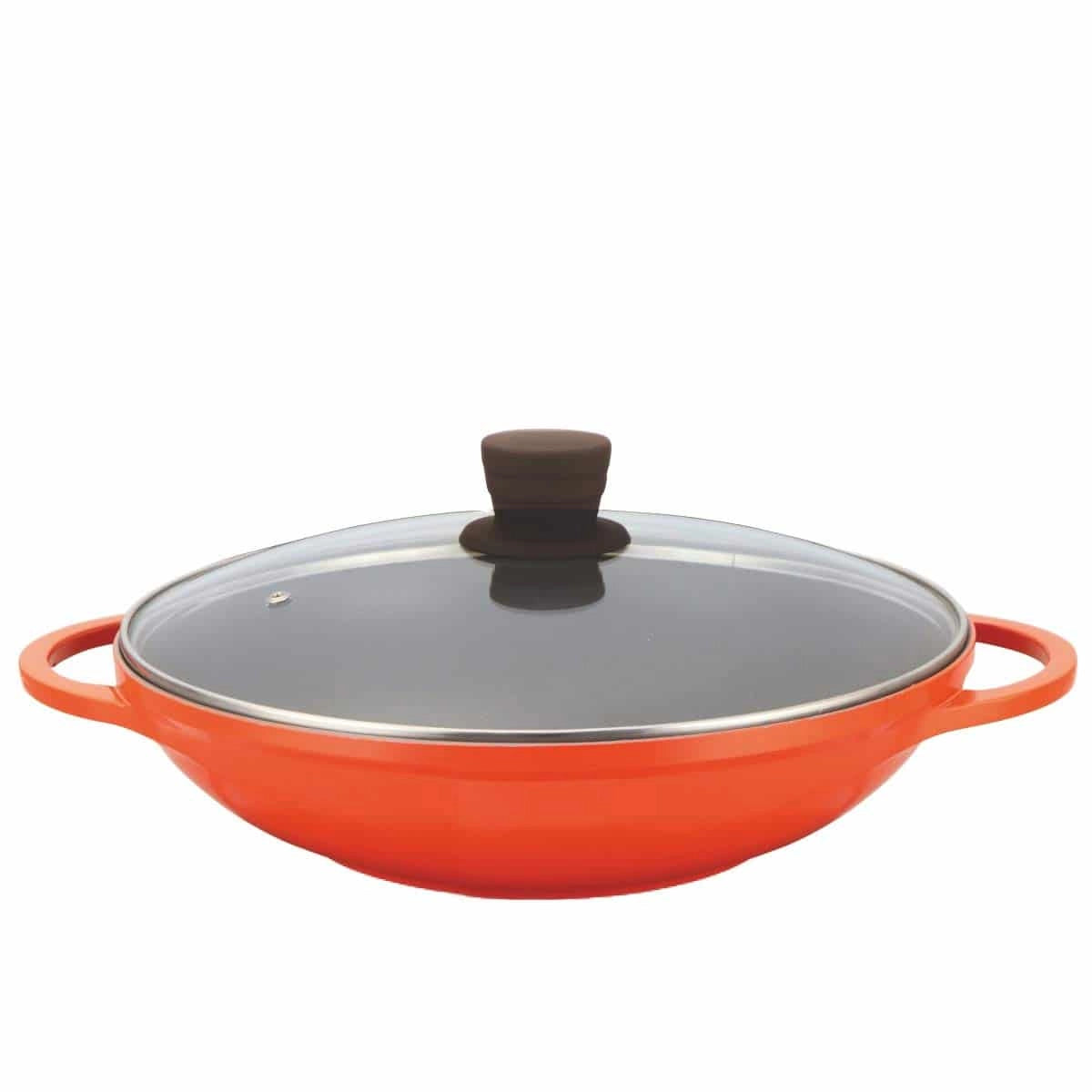 Alda Wok Double Handle Die Cast Premium Non-Stick - 32cm, Red