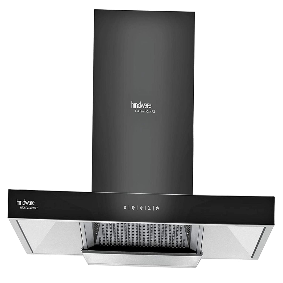 Hindware Alicia Plus 90 Cm wall mounted chimney for kitchen, Auto Clean With Motion Sensor Control Black Hood 1200 M3/Hr SS Baffle Filter, Touch Control