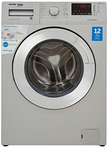 Voltas Beko 6.5 Kg Inverter Fully-Automatic Front Loading Washing Machine, Inbuilt Heater, 26 Stain Remover (WFL65SC, Silver Body, Chrome Door)