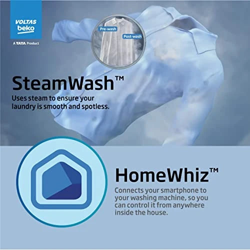 Voltas Beko 6.5kg, Inverter, 5 Star Front Load Washing Machine (WFL6512VTSS, Silver), Steam Wash,Stain Expert