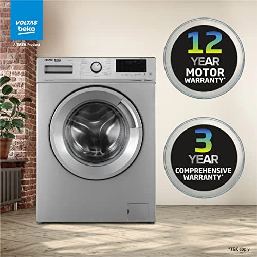 Voltas Beko 6.5kg, Inverter, 5 Star Front Load Washing Machine (WFL6512VTSS, Silver), Steam Wash,Stain Expert