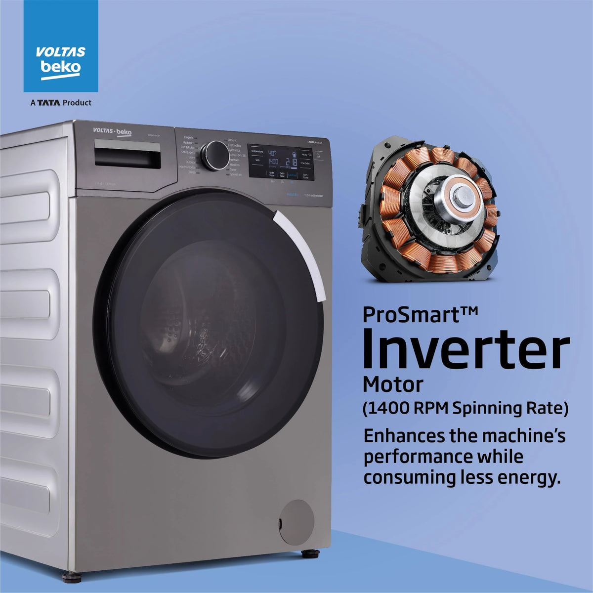 Voltas Beko 8.0kg, Inverter, 5 Star Front Load Washing Machine (WFL8014VTAP, Anthracite), Auto Dosing,Stain Expert