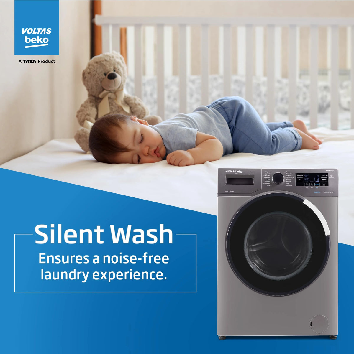 Voltas Beko 8.0kg, Inverter, 5 Star Front Load Washing Machine (WFL8014VTAP, Anthracite), Auto Dosing,Stain Expert