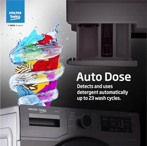 Voltas Beko 8.0kg, Inverter, 5 Star Front Load Washing Machine (WFL8014VTAP, Anthracite), Auto Dosing,Stain Expert