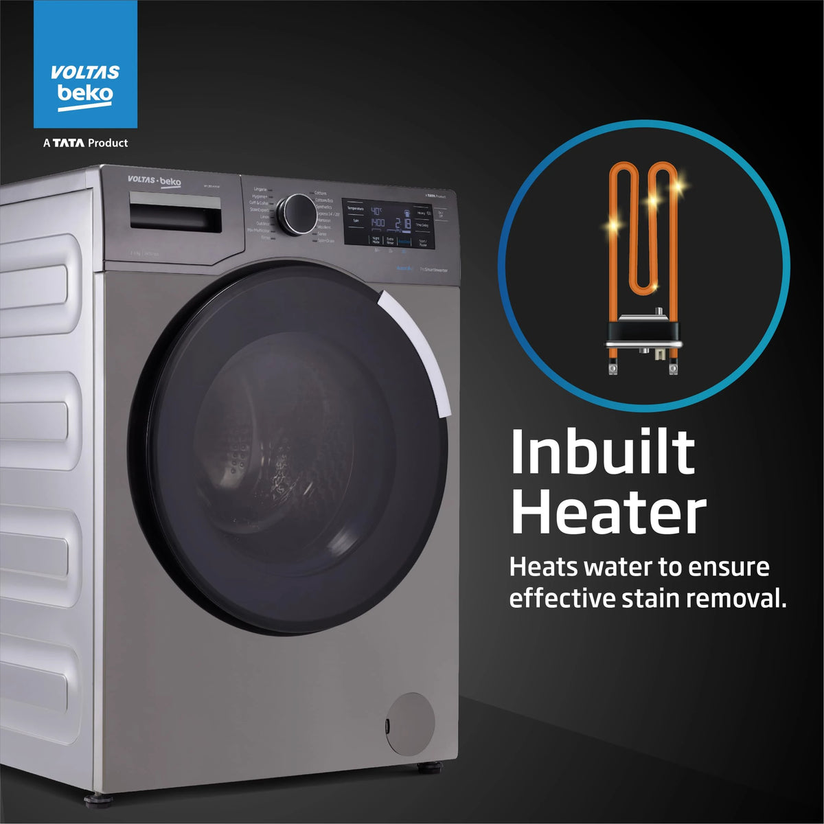 Voltas Beko 8.0kg, Inverter, 5 Star Front Load Washing Machine (WFL8014VTAP, Anthracite), Auto Dosing,Stain Expert