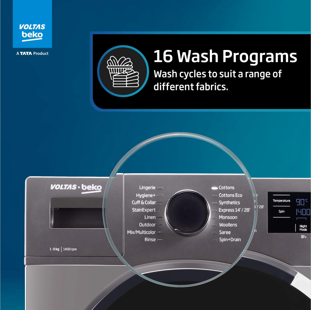 Voltas Beko 8.0kg, Inverter, 5 Star Front Load Washing Machine (WFL8014VTAP, Anthracite), Auto Dosing,Stain Expert