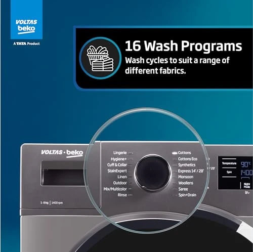 Voltas Beko 8.0kg, Inverter, 5 Star Front Load Washing Machine (WFL8014VTAP, Anthracite), Auto Dosing,Stain Expert
