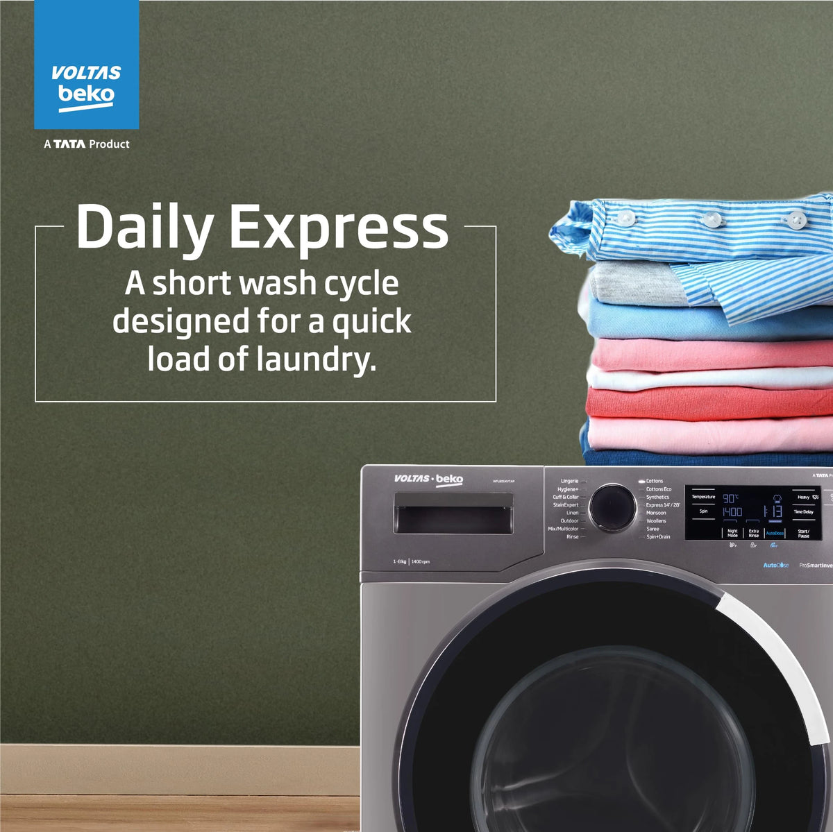 Voltas Beko 8.0kg, Inverter, 5 Star Front Load Washing Machine (WFL8014VTAP, Anthracite), Auto Dosing,Stain Expert