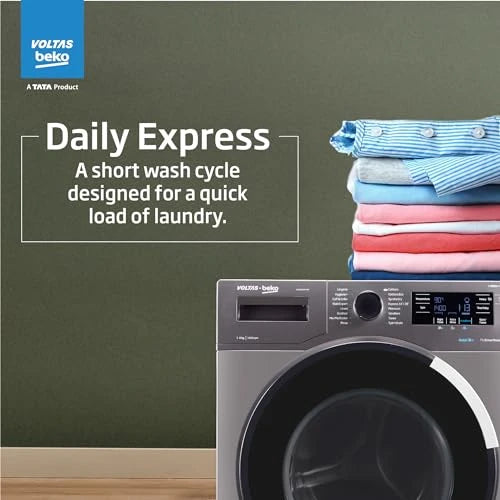 Voltas Beko 8.0kg, Inverter, 5 Star Front Load Washing Machine (WFL8014VTAP, Anthracite), Auto Dosing,Stain Expert