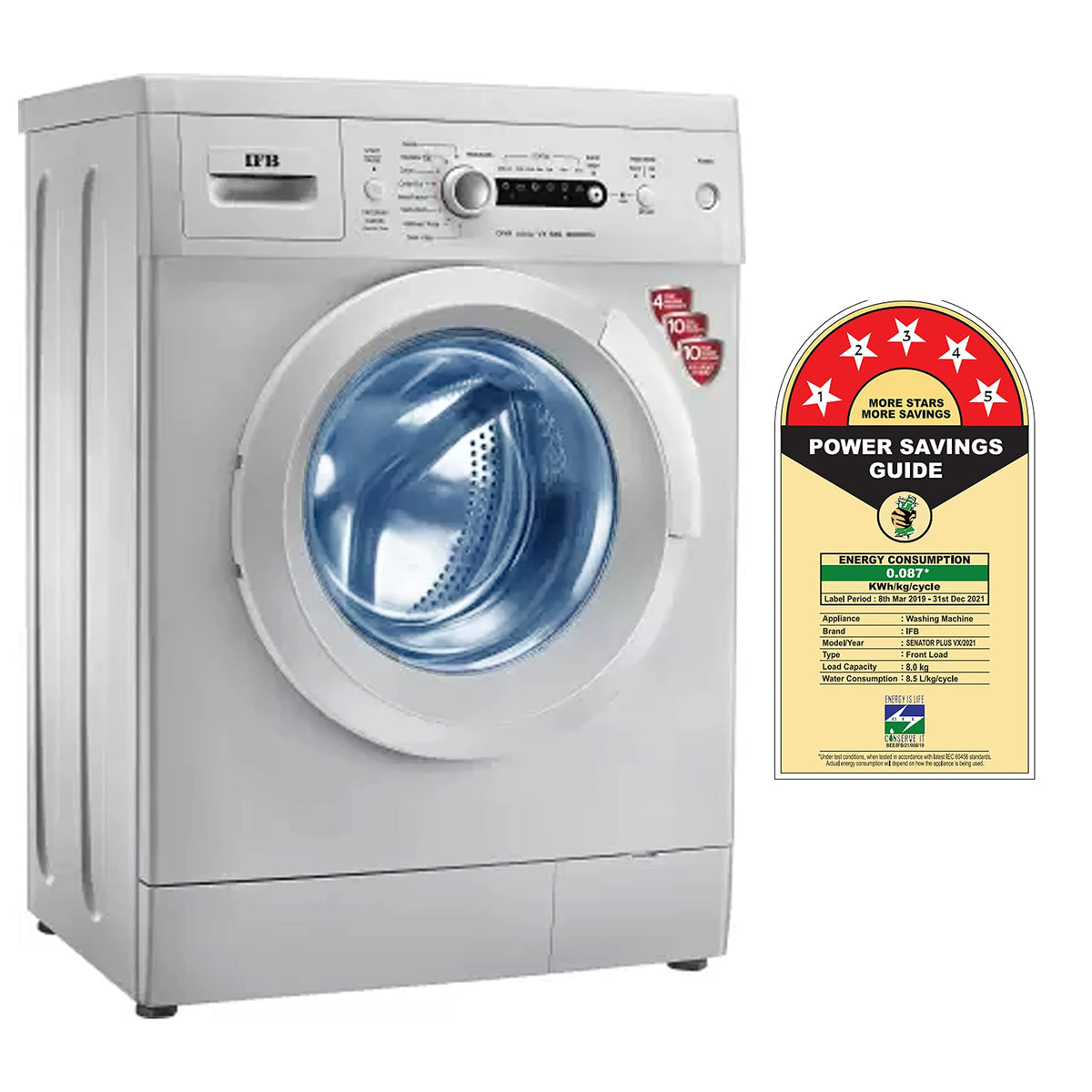 IFB 8 Kg 5 Star Front Load Washing Machine Aqua Energie (SENATOR PLUS VX, White, In-built Heater, 4 years Comprehensive Warranty)