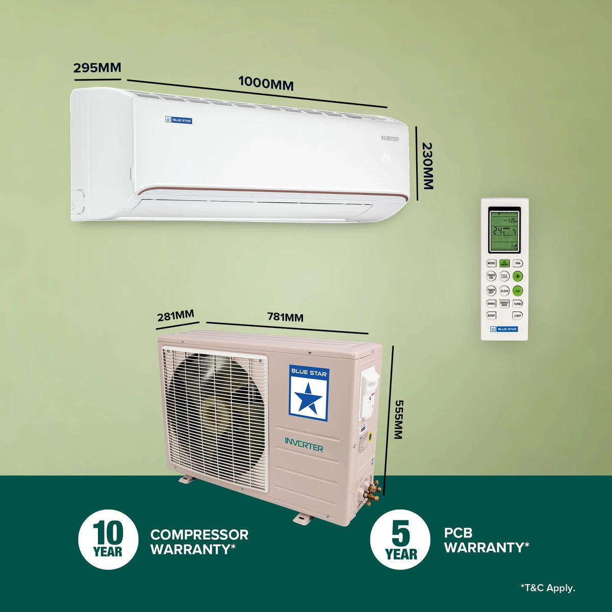 Blue Star 1.5 Ton 3 Star 5 in 1 Convertible Inverter Split AC (Copper, Multi Sensors, Stabalizer Free Operation, Self Diagnosis, IA318FNU, White)