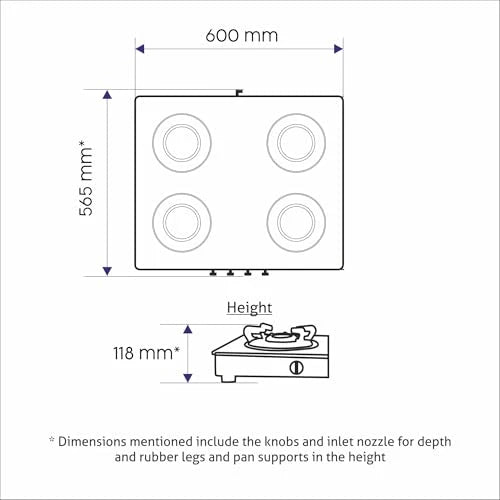 Glen 4 Burner Toughened Glass Top LPG Gas Stove | Black | Manual Ignition | ISI Certified | Stainless Steel Drip Trays | 360 Revolving Inlet Nozzle | 2 Year Warranty | 1041GTBBBL