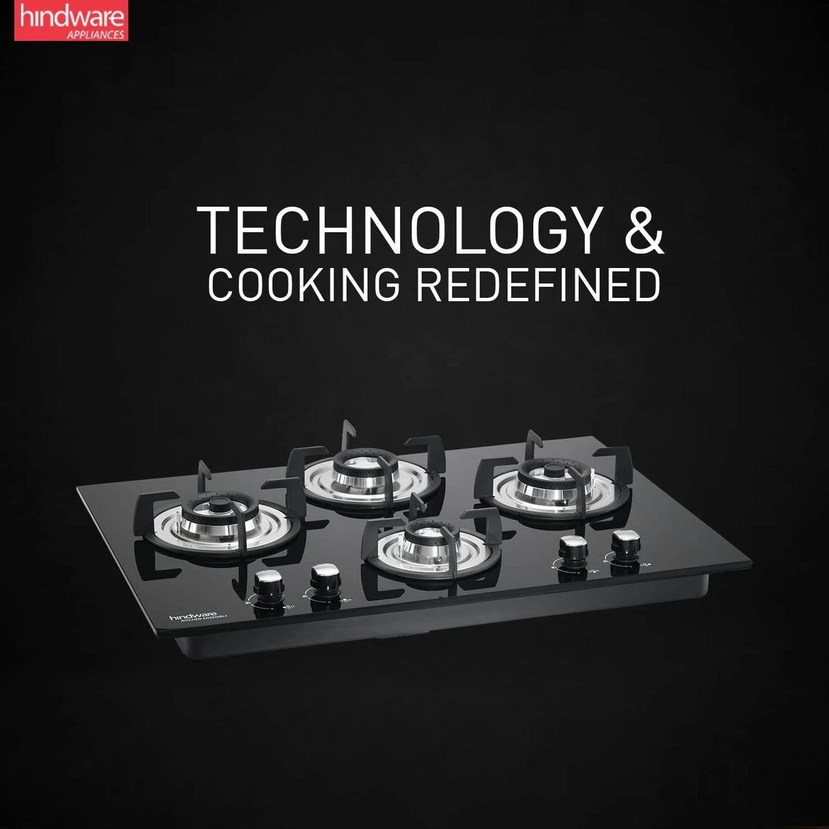 Hindware Smart Appliances | KA Hob Amelia Plus | Kitchen Hob | Designer Brass Burners | Auto Ignition | SS Drip Tray | Cast Iron Pan Support | (4B 76 CM)
