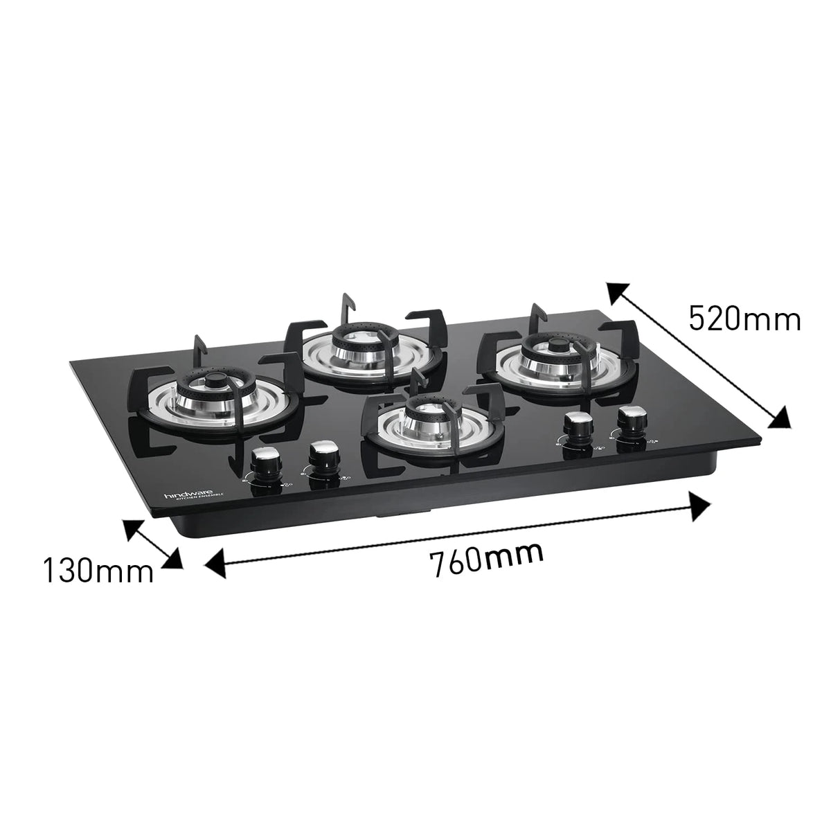 Hindware Smart Appliances | KA Hob Amelia Plus | Kitchen Hob | Designer Brass Burners | Auto Ignition | SS Drip Tray | Cast Iron Pan Support | (4B 76 CM)