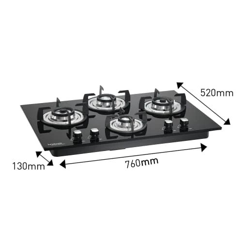 Hindware Smart Appliances | KA Hob Amelia Plus | Kitchen Hob | Designer Brass Burners | Auto Ignition | SS Drip Tray | Cast Iron Pan Support | (4B 76 CM)