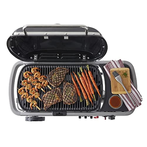 Weber Traveler Portable Gas Grill – Blue Edition | Compact Foldable Outdoor BBQ with Large Cooking Surface, One-Hand Setup, Travel-Ready Design, Ideal for Camping, Tailgating, and Road Trips