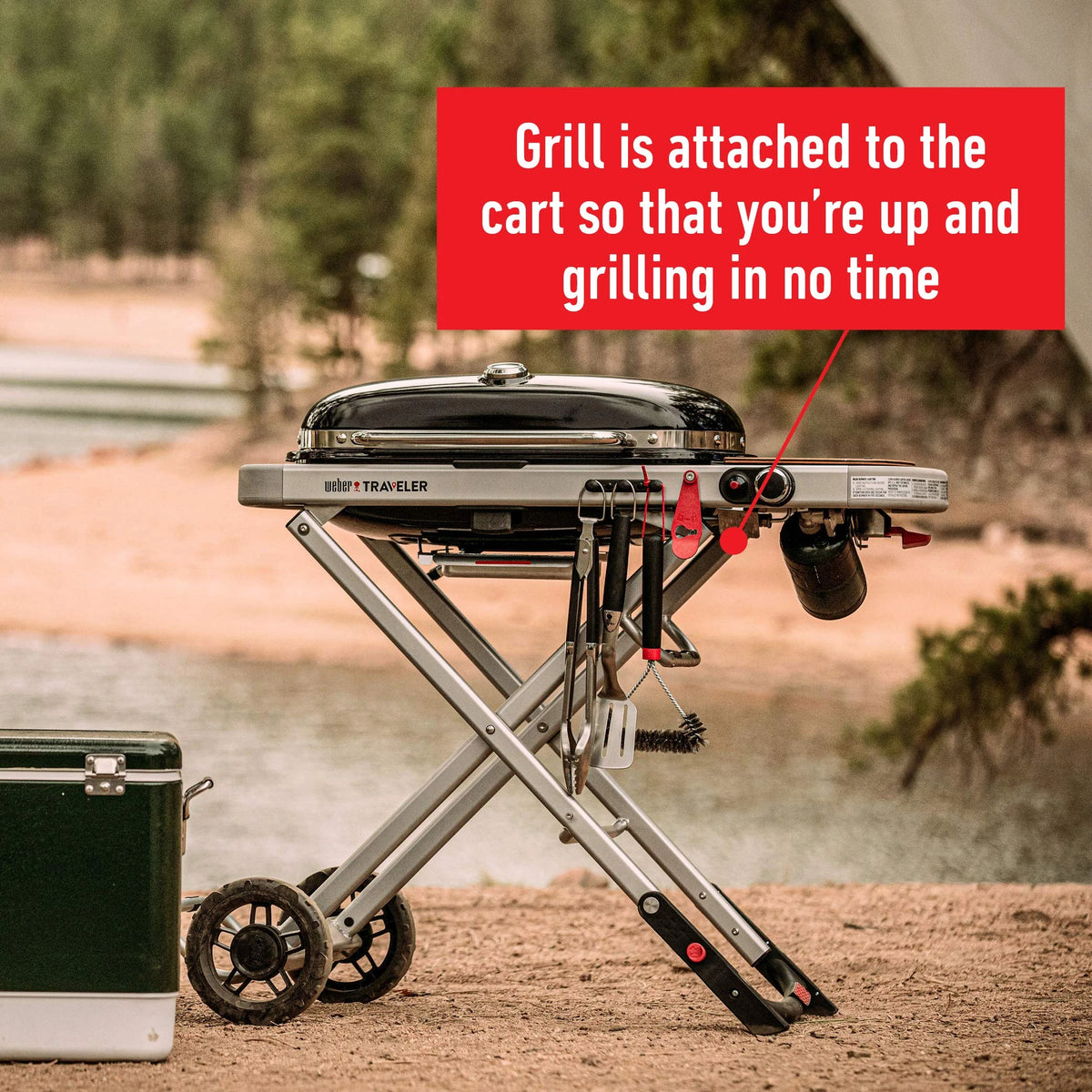 Weber Traveler Portable Gas Grill – Blue Edition | Compact Foldable Outdoor BBQ with Large Cooking Surface, One-Hand Setup, Travel-Ready Design, Ideal for Camping, Tailgating, and Road Trips