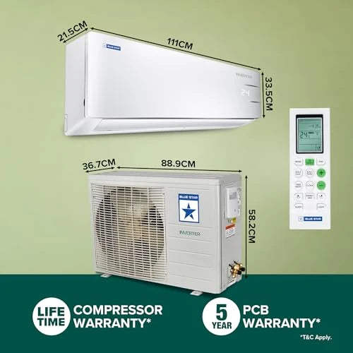 Blue Star 2 Ton 3 Star, Inverter Split AC (Copper, Convertible 5 in 1 Cooling, Auto Defrost, Dust Filters, Blue Fins, IC324YNU, White)