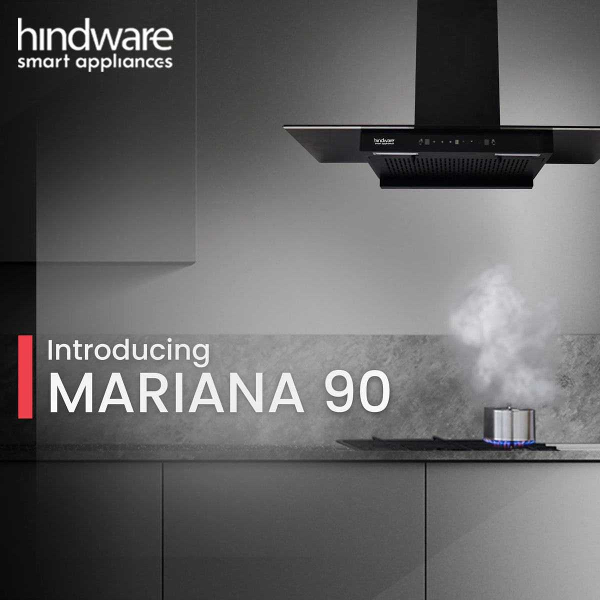 Hindware Smart Appliances | Mariana 90 cm Chimney | 1180 CMH | Thermal Auto Clean | Fillterless | Touch Control, Motion Sensor | 5 Yrs Warranty on Motor & 2 Yrs on Product | Wall Mounted (Black)