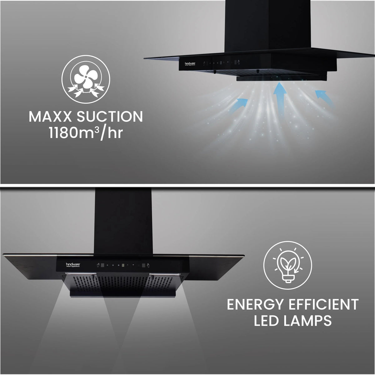 Hindware Smart Appliances | Mariana 90 cm Chimney | 1180 CMH | Thermal Auto Clean | Fillterless | Touch Control, Motion Sensor | 5 Yrs Warranty on Motor & 2 Yrs on Product | Wall Mounted (Black)