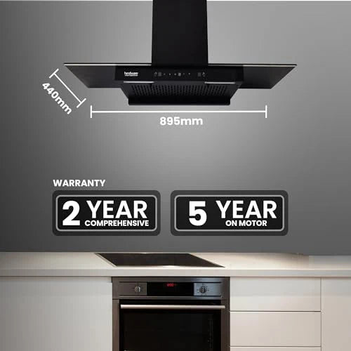 Hindware Smart Appliances | Mariana 90 cm Chimney | 1180 CMH | Thermal Auto Clean | Fillterless | Touch Control, Motion Sensor | 5 Yrs Warranty on Motor & 2 Yrs on Product | Wall Mounted (Black)