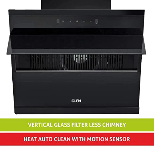 Glen Auto Clean Glass Filterless Chimney With Touch Controls With Motion Sensor, Wave And Start 1200 M3/H 60Cm, 1 Year On Product, 5 Year On Motor, Black (6073SXAC60)