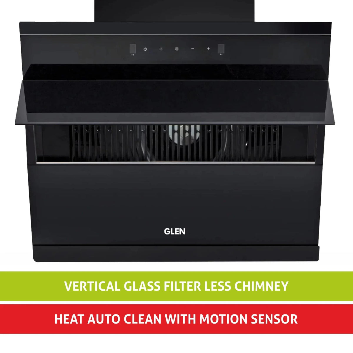 Glen Auto Clean Glass Filterless Chimney With Touch Controls With Motion Sensor, Wave And Start 1200 M3/H 60Cm, 1 Year On Product, 5 Year On Motor, Black (6073SXAC60)