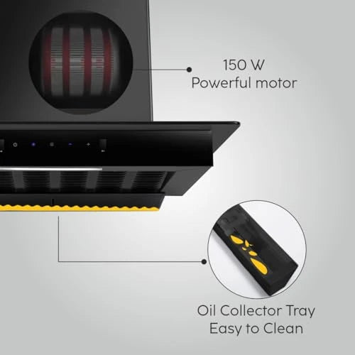 Glen Chimney Auto Clean Glass Filter less Kitchen Chimney With Motion Sensor, 1200 m3/h (CH6062SLBLAC60)