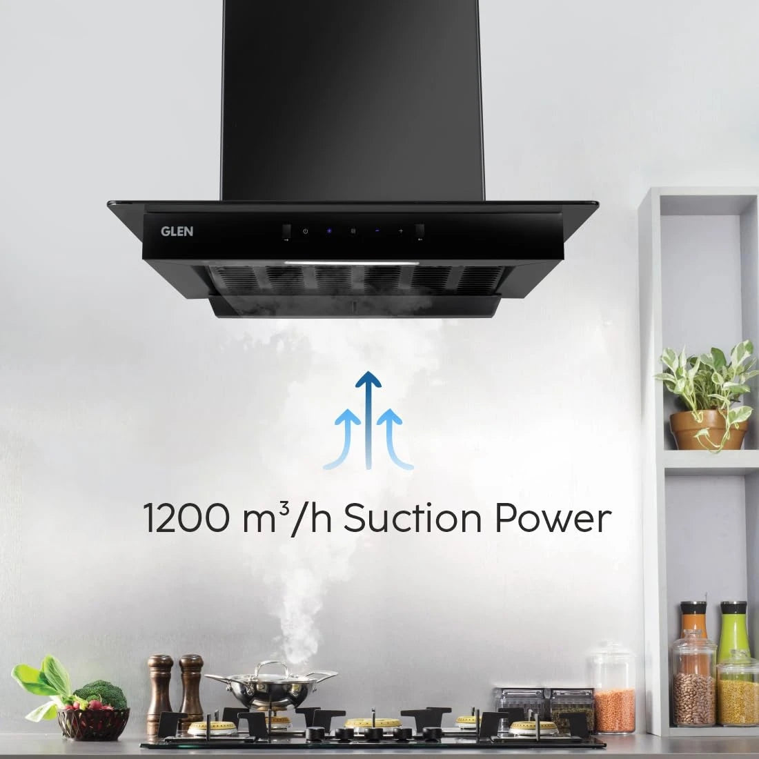 Glen Chimney Auto Clean Glass Filter less Kitchen Chimney With Motion Sensor, 1200 m3/h (CH6062SLBLAC60)