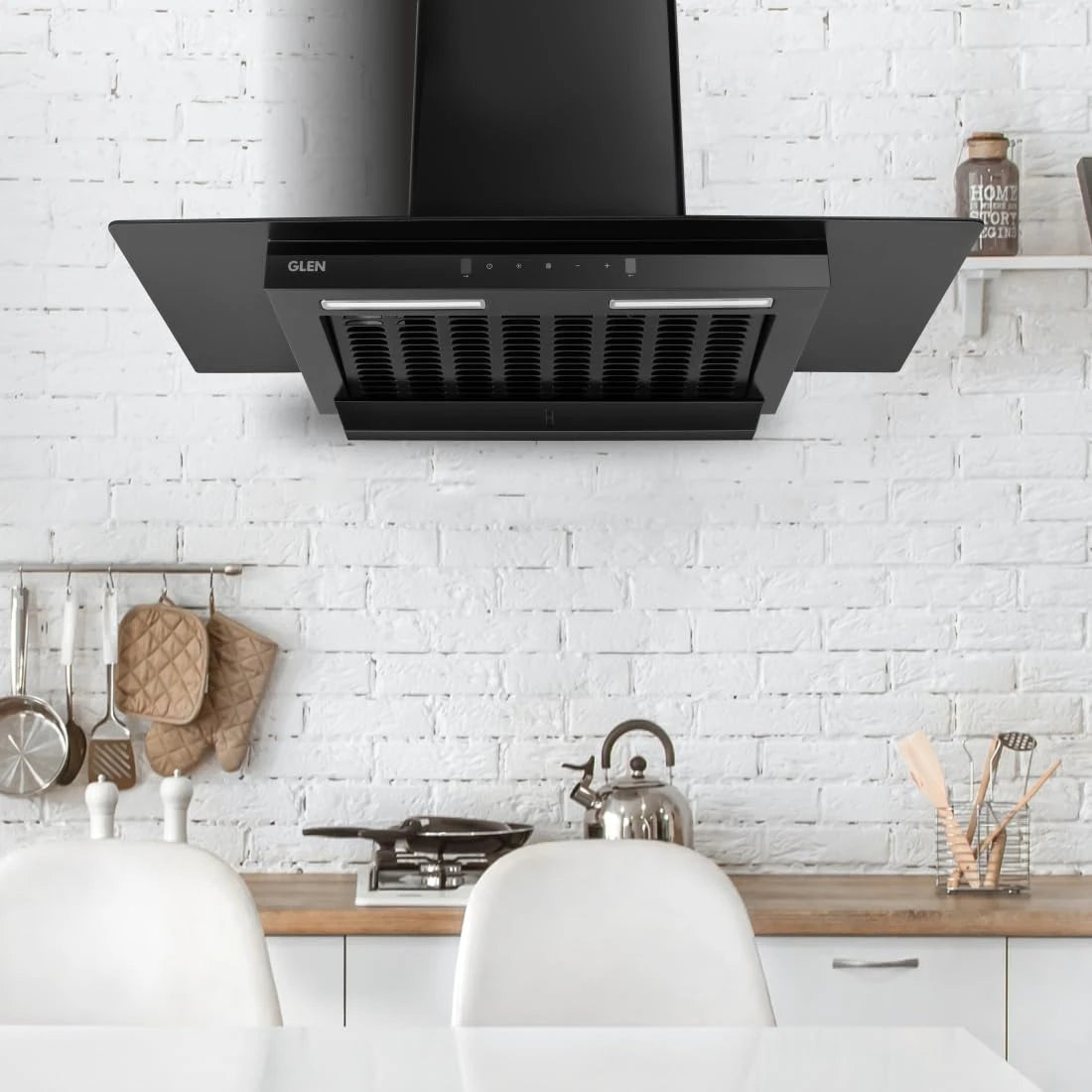 Glen Chimney Auto Clean Glass Filter less Kitchen Chimney With Motion Sensor, 1200 m3/h (CH6062SLBLAC90)
