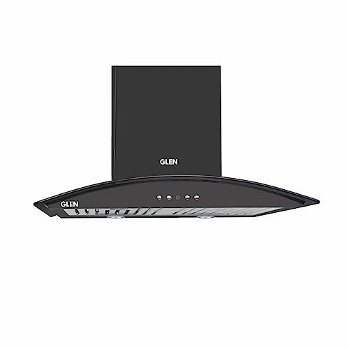 Glen Electric Kitchen Chimney With 7 Year Warranty On Motor, Curved Glass SS Baffle filters 60cm 1100 m³/h - Black (6071 IN BLK)