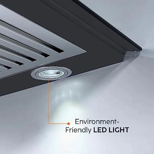 Glen Electric Kitchen Chimney With 7 Year Warranty On Motor, Curved Glass SS Baffle filters 60cm 1100 m³/h - Black (6071 IN BLK)