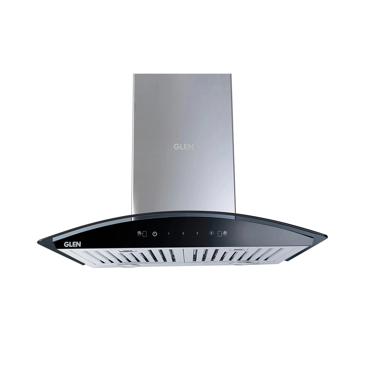 Glen Kitchen Chimney With 7 Year Warranty On Motor, Curved Glass with Motion Sensor, Italian Motor, Baffle filter 60cm 1250 m3/h -Silver (6071 MS)