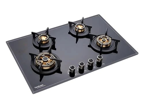 Hindware Adonia 4B 80 | Brass Burners | Auto Ignition | Flame Failure Device | Built In Glass Automatic Hob (4 Burners), Black
