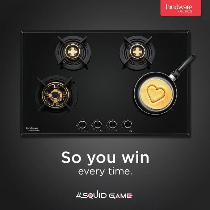 Hindware Adonia 4B 80 | Brass Burners | Auto Ignition | Flame Failure Device | Built In Glass Automatic Hob (4 Burners), Black