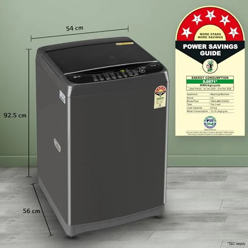 LG Smart Choice, 9 Kg, 5 Star, Smart Inverter Technology, Turbodrum, Fully Automatic Top Load Washing Machine (T90AJMB1Z, Jetspray+, Turbowash, Auto Tub Clean after every wash cycle, Middle Black)