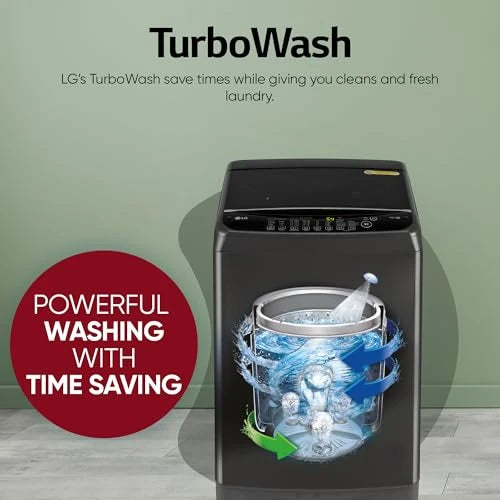 LG Smart Choice, 9 Kg, 5 Star, Smart Inverter Technology, Turbodrum, Fully Automatic Top Load Washing Machine (T90AJMB1Z, Jetspray+, Turbowash, Auto Tub Clean after every wash cycle, Middle Black)