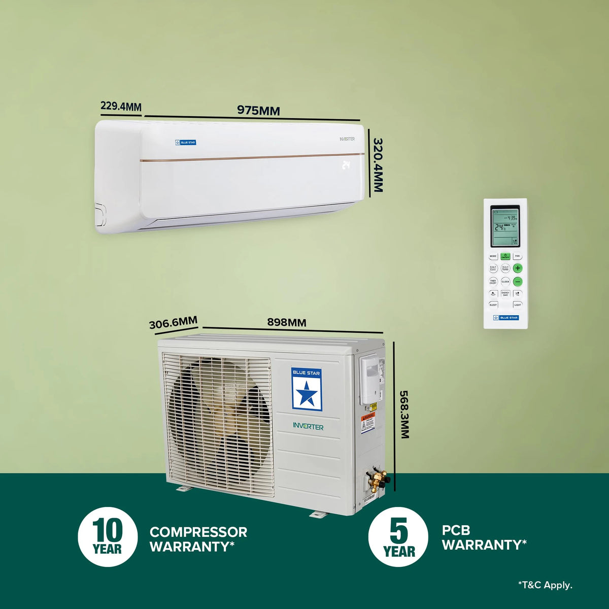Blue Star 1.5 Ton 3 Star Hot and Cold, Inverter Split AC (Copper, Convertible 5 in 1 Cooling, Multi Sensors, Dust Filter, IC318VCUHC, White)
