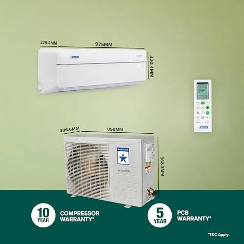 Blue Star 1.5 Ton 3 Star Hot and Cold, Inverter Split AC (Copper, Convertible 5 in 1 Cooling, Multi Sensors, Dust Filter, IC318VCUHC, White)