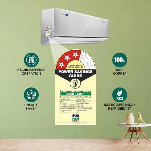 Blue Star 2 Ton 3 Star Heavy Duty, Inverter Split AC (Copper, Convertible 6 in 1 Cooling, Multi Sensors, Dust Filter, Blue Fins, Self Diagnosis, IC324DCUHD, White)