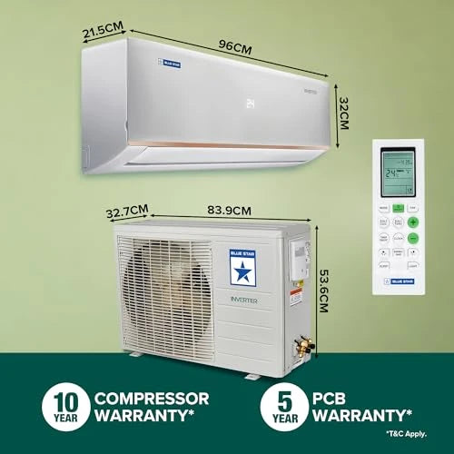 Blue Star 1.5 Ton 3 Star Hot and Cold, Inverter Split AC (Copper, Convertible 5 in 1 Cooling, Multi Sensors, Self Diagnosis, IC318DNUHC, White)
