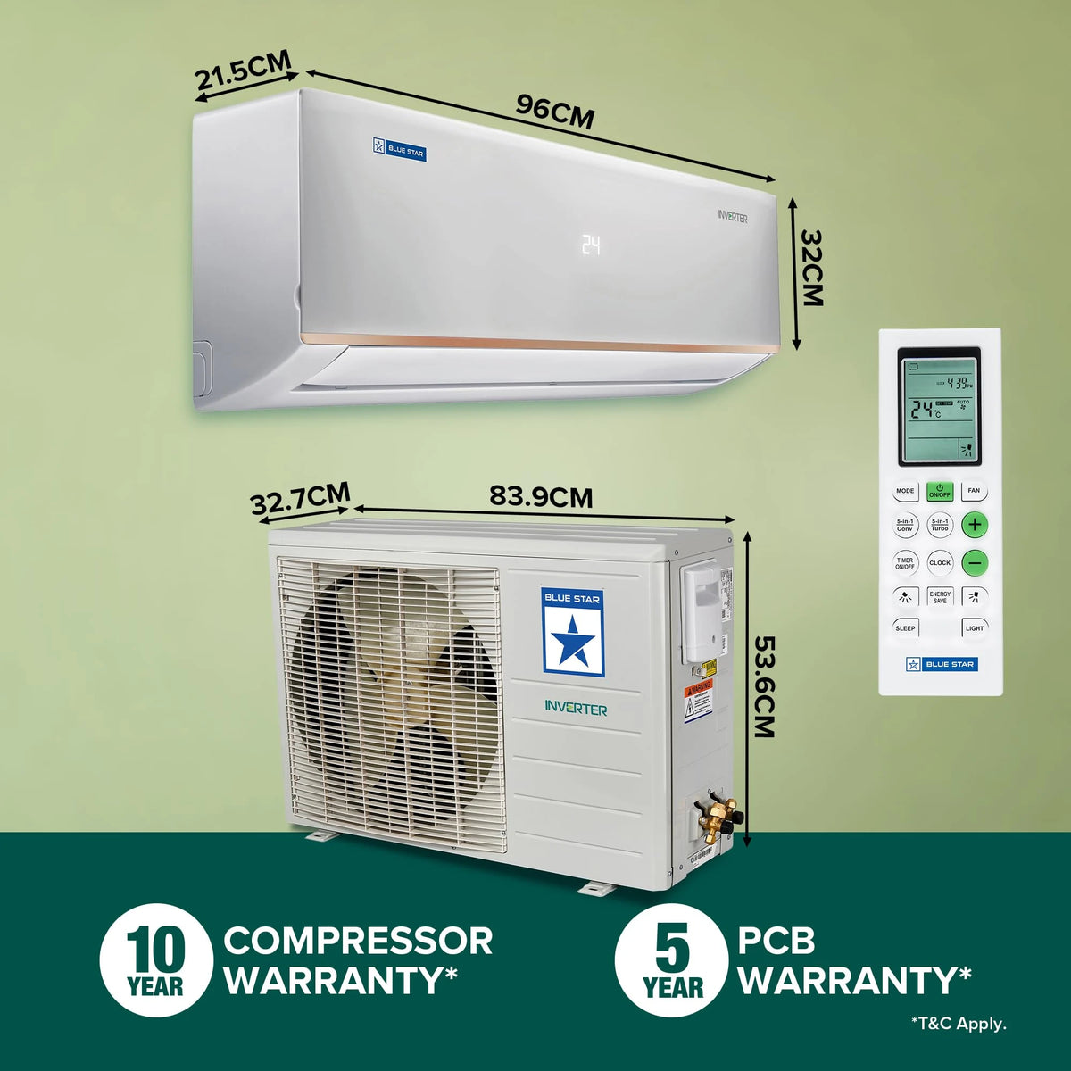 Blue Star 1.5 Ton 3 Star Hot and Cold, Inverter Split AC (Copper, Convertible 5 in 1 Cooling, Multi Sensors, Self Diagnosis, IC318DNUHC, White)