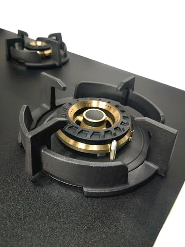 Hindware IVANA 4B 100 | Designer Fully Brass Burners | Flame Failure Device | Golden bidding on glass | 8 mm toughened glass with Matt Finish 4 burner (Black)