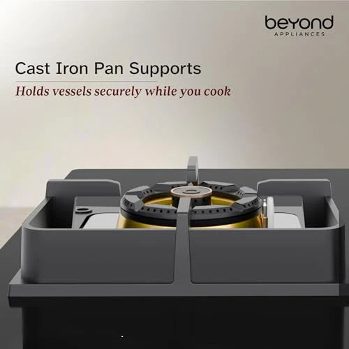 Beyond Appliances Dorado 3 Burner Smart Glass Hobtop Gas Stove | Auto Ignition | Digital Timer | Flame Failure Device | Toughened Glass | LPG & PNG Compatible