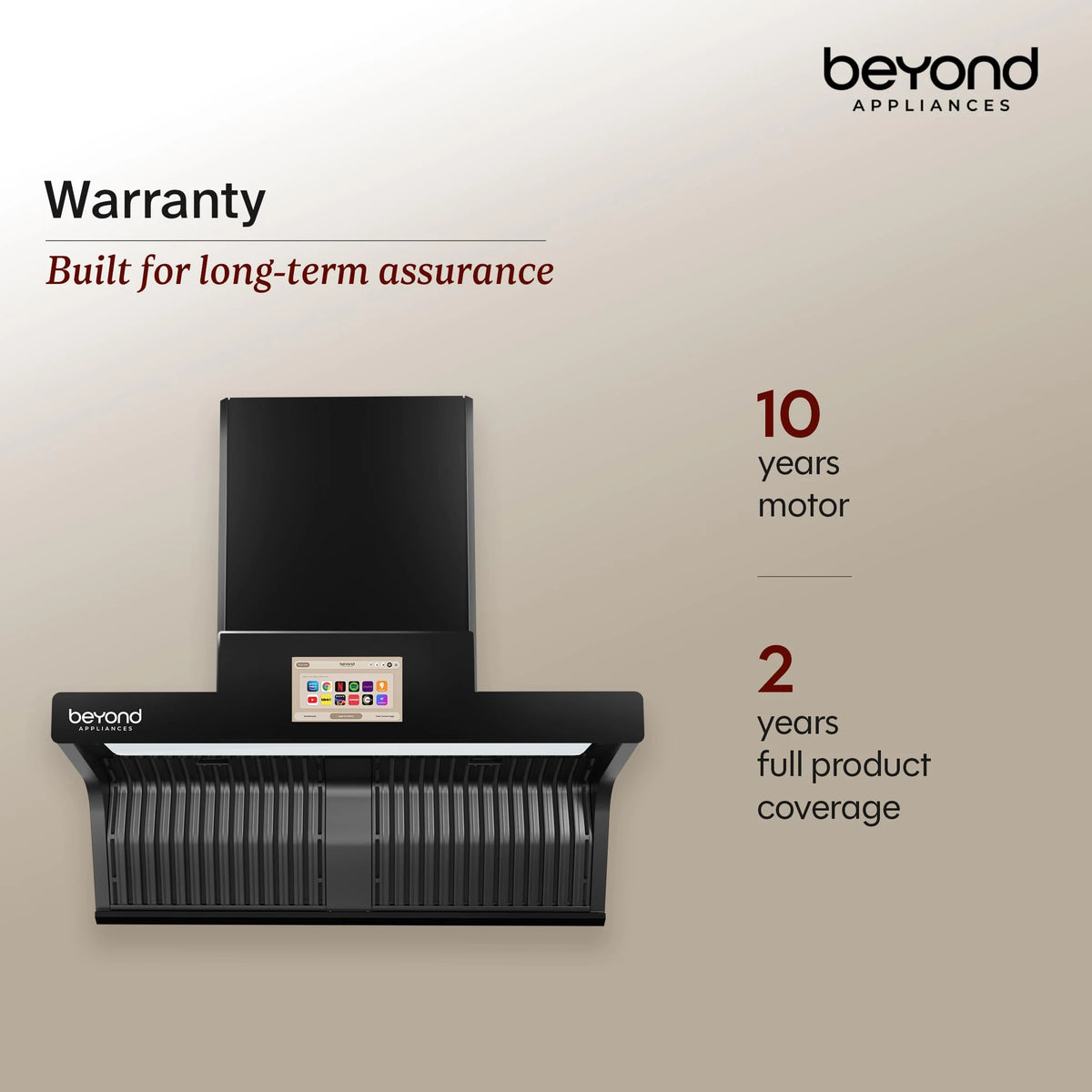 Beyond Appliances Orion 90cm Auto Clean Kitchen Chimney | 1600 CMH Suction | Filterless | Smart Touchscreen Display & Speaker | Baffle Plates | Touch Control | Black Finish.
