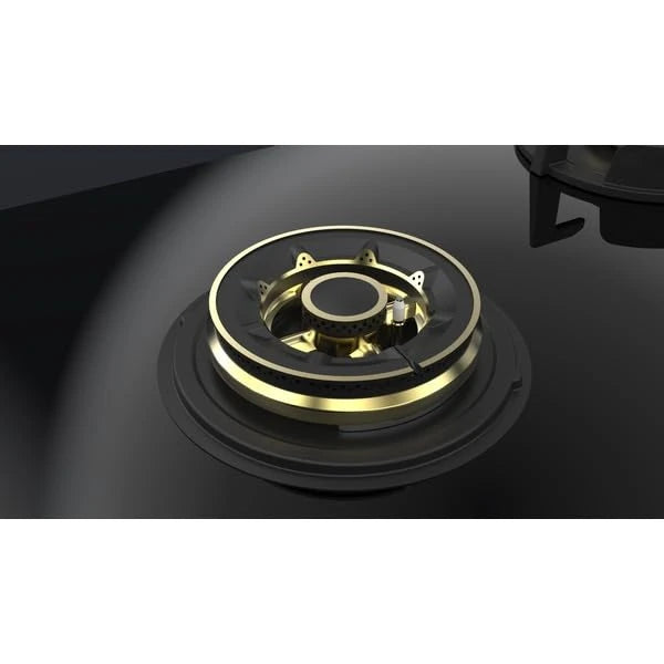 Hindware HAZEL 5B 86 | Full Brass Burner | Auto Ignition | Flame Guard Round Pan Support | Metal Knobs | 8 mm Toughened glass | Hob 5 Burners (Black)