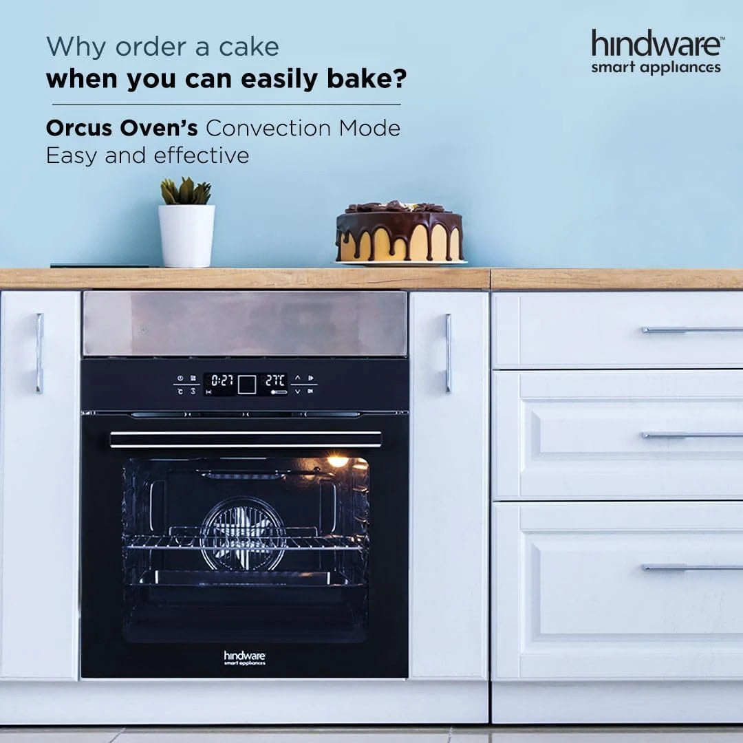 Hindware Smart Appliances Orcus 80L Built-In Oven | Touch Control with Digital Display | 12 Cooking Functions with Rotisserie | Convection & Grill Rack | Universal Pan | Child Lock with 1 Yr Warranty