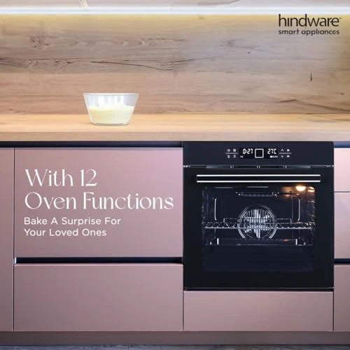 Hindware Smart Appliances Orcus 80L Built-In Oven | Touch Control with Digital Display | 12 Cooking Functions with Rotisserie | Convection & Grill Rack | Universal Pan | Child Lock with 1 Yr Warranty