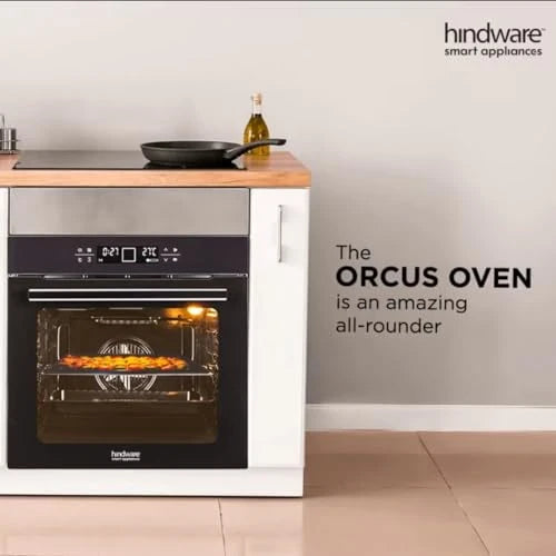 Hindware Smart Appliances Orcus 80L Built-In Oven | Touch Control with Digital Display | 12 Cooking Functions with Rotisserie | Convection & Grill Rack | Universal Pan | Child Lock with 1 Yr Warranty