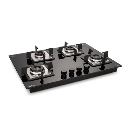 Glen 4 Burner Premium Hobtop 70 cm Built in Hob | Auto Ignition | Italian SABAF Double Ring Burners | 8 mm Toughened Glass Top | Black | 2 Years Standard & 5 Years Glass Warranty (1074SQHTIN70)